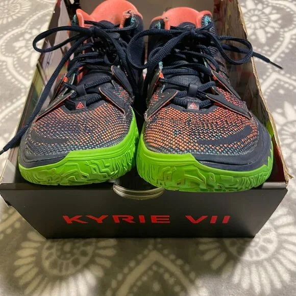 Nike Kyrie 7 Midnight Navy Basketball Shoes Sneakers Neon 🏀 Men's Size 9- used - Picture 4 of 16